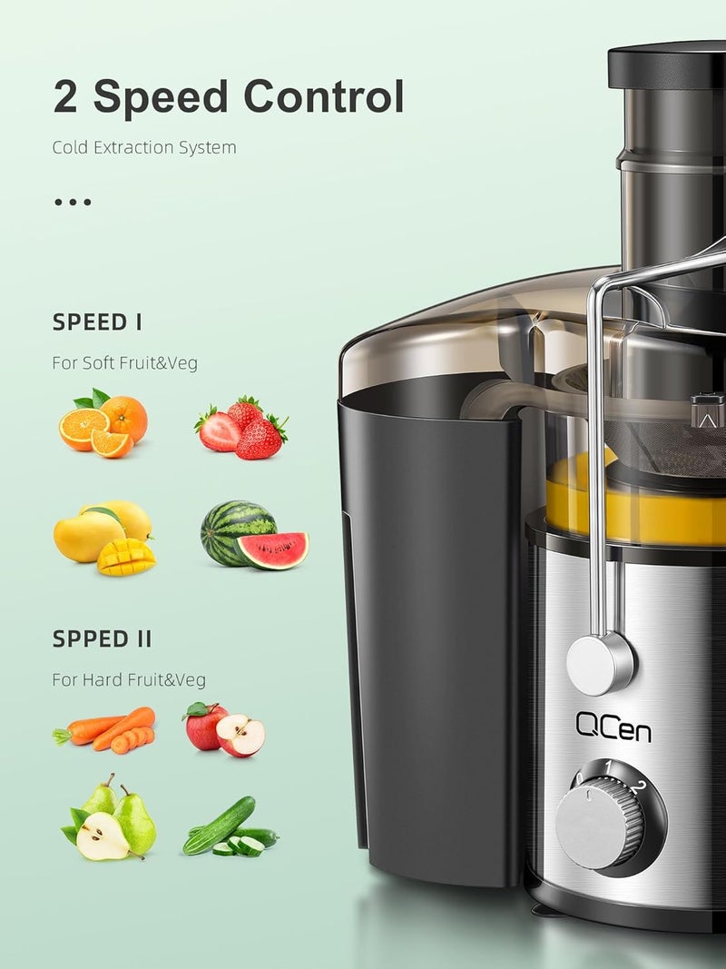 QCEN Juicer Machine, 800W Centrifugal Juicer Extractor with 3” Wide Mouth Feed Chute for Fruits & Vegetables, Easy to Clean, Stainless Steel, BPA-Free - Image 3